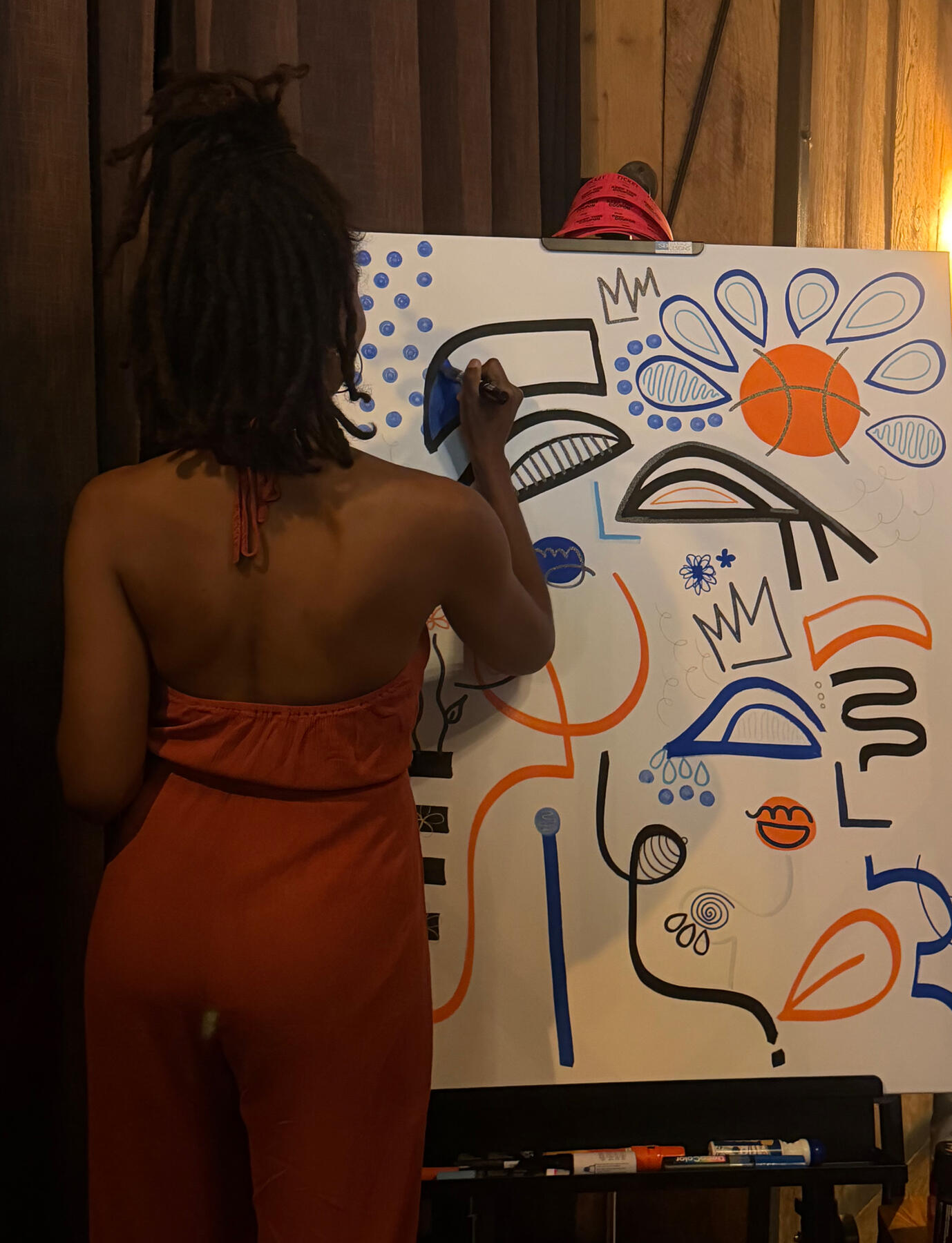 Knicks-inspired live marker drawing by shanelle julia rosita, created at the 2026 New York Knicks Championship Meet Up.